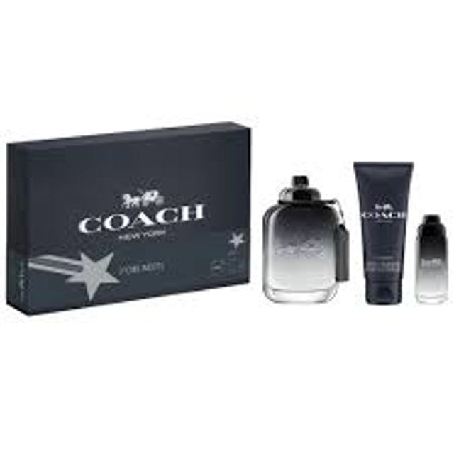 COACH NEW YORK 3 PCS SET FOR MEN: 3.3 EAU DE TOILETTE SPRAY + 0.5 EAU DE TOILETTE SPRAY + 3.3 SHOWER GEL..