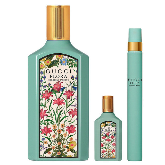 GUCCI FLORA GORGEOUS JASMINE 3 PCS SET FOR WOMEN: 3.4 EAU DE PARFUM SPRAY + 0.17 EAU DE PARFUM SPRAY + 0.34 EAU DE PARFUM SPRAY (HARD)