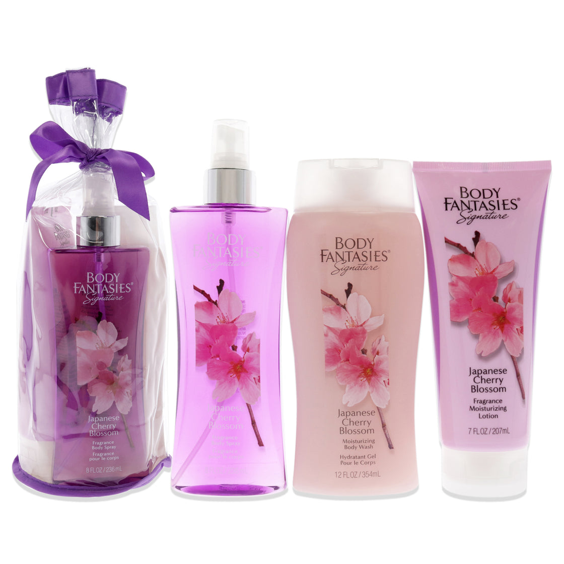 Signature Japanese Cherry Blossom Set by Body Fantasies for Women - 3 Pc 8oz Fragrance Body Spray, 12oz Moisturizing Body Wash, 7oz Fragrance Moisturizing Lotion