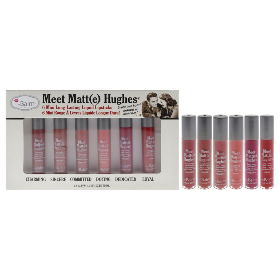 Meet Matte Hughes Mini Long-Lasting Liquid Lipsticks Set by the Balm for Women - 6 Pc Set 0.04oz Charming, 0.04oz Sincere, 0.04oz Committed, 0.04oz Doting, 0.04oz Dedicated, 0.04oz Loyal