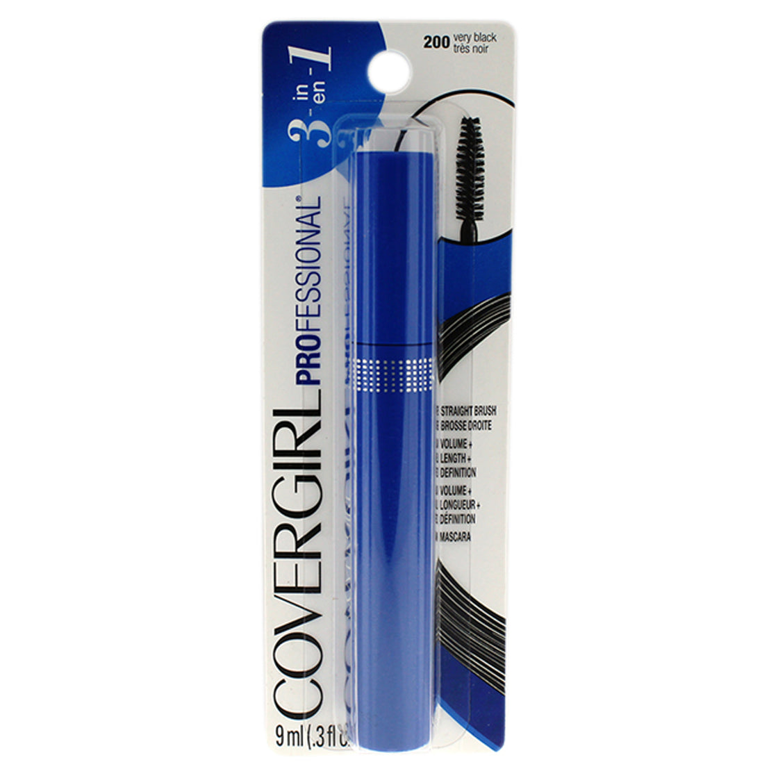 Professional 3-in-1 Straight Brush Mascara - # 200 Very Black by CoverGirl for Women - 0.3 oz Mascara