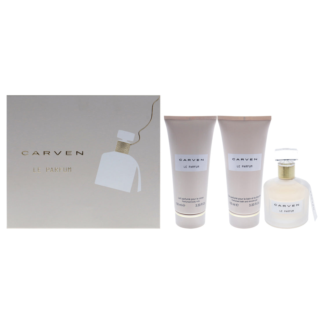 Le Parfum by Carven for Women - 3 Pc Gift Set 3.33oz EDP Spray, 3.33oz Perfumed Body Milk, 3.33oz Perfumed Bath and Shower Gel