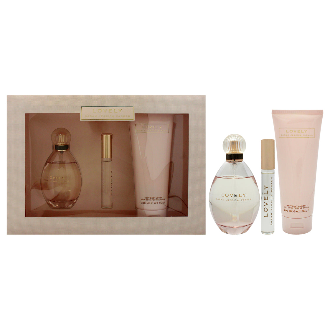 Lovely by Sarah Jessica Parker for Women - 3 Pc Gift Set 3.4oz EDP Spray, 0.34oz EDP RollerBall, 6.7oz Body Lotion