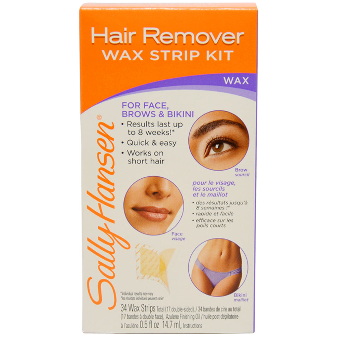 Quick and Easy Hair Remover Wax Strip Kit For Face Eyebrows and Bikini by Sally Hansen for Women - 1 Pack Wax Strip