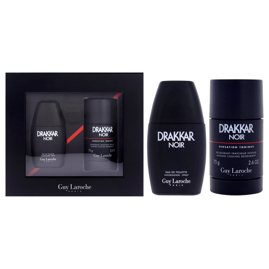 Drakkar Noir by Guy Laroche for Men - 2 Pc Gift Set 1oz EDT Spray, 2.6oz Deodorant Stick