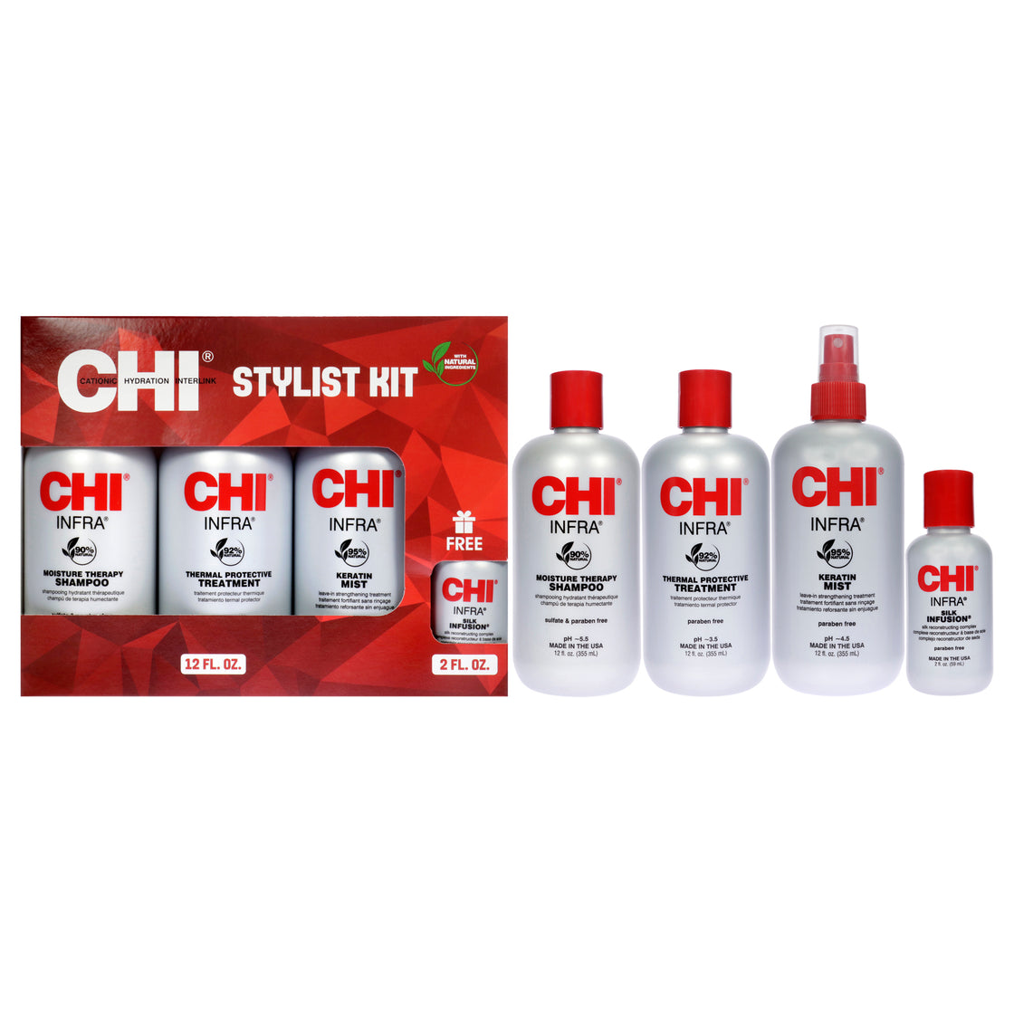 Stylist Kit by CHI for Unisex - 4 Pc 12oz Shampoo, 12oz Treatment, 12oz Keratin Mist, 2oz Silk Infusion