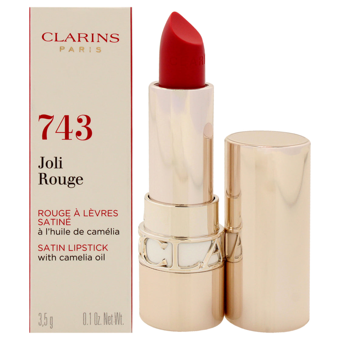 Joli Rouge Satin Lipstick - 743 Cherry Red by Clarins for Women - 0.1 oz Lipstick