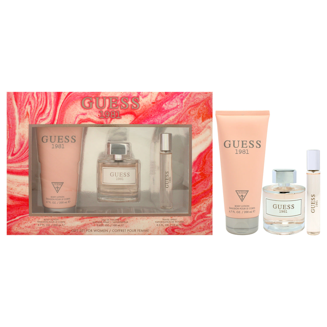 Guess 1981 by Guess for Women - 3 Pc Gift Set 3.4oz EDT Spray, 0.5oz Travel Spray, 6.7oz Body Lotion