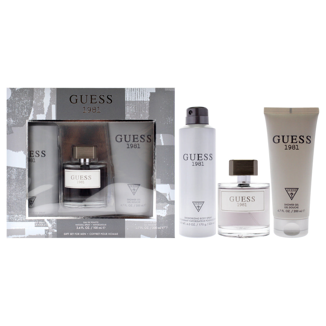 Guess 1981 by Guess for Men - 3 Pc Gift Set 3.4oz EDT Spray, 6oz Deodorant Body Spray, 6.7oz Shower Gel