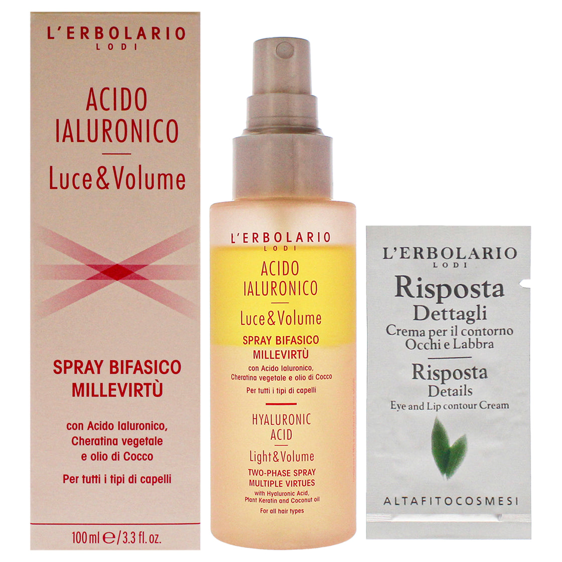 Hyaluronic Acid Light and Volume Two Phase Spray by LErbolario for Unisex - 3.3 oz Hair Spray