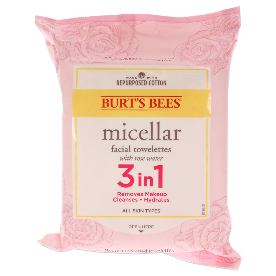 Micellar Makeup Removing Towelettes - Rose Water by Burts Bees for Unisex - 30 Count Towelettes