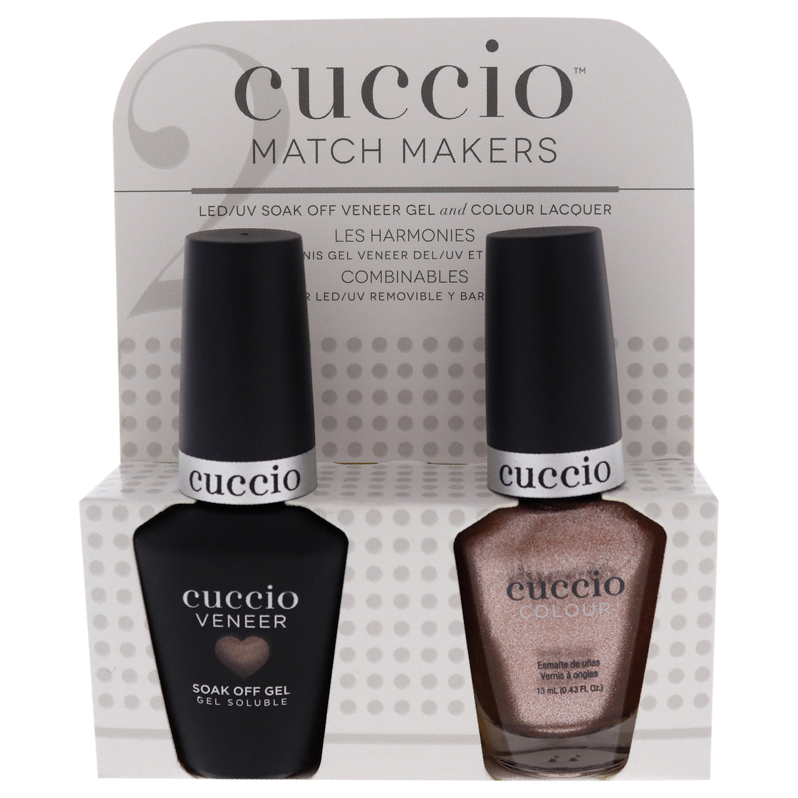 Match Makers Set - Rose Gold Slipper by Cuccio Colour for Women - 2 Pc 0.44oz Veneer Soak Of Gel Nail Polish, 0.43oz Colour Nail Polish