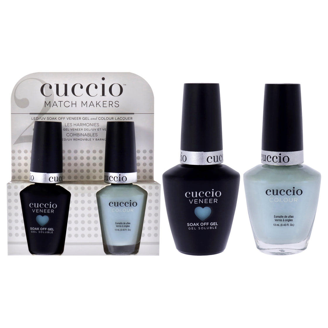 Match Makers Set - Meet Me in Mykonos by Cuccio Colour for Women - 2 Pc 0.44oz Veneer Soak Of Gel Nail Polish, 0.43oz Colour Nail Polish