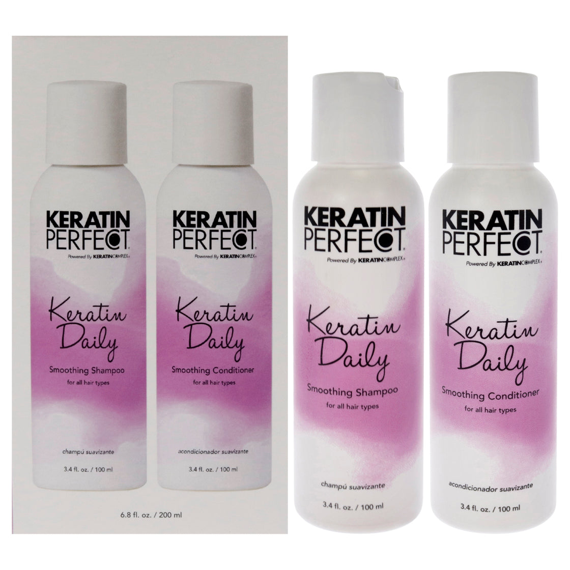 Keratin Daily Duo by Keratin Perfect for Unisex - 2 Pc 3.4oz Shampoo, 3.4oz Conditioner