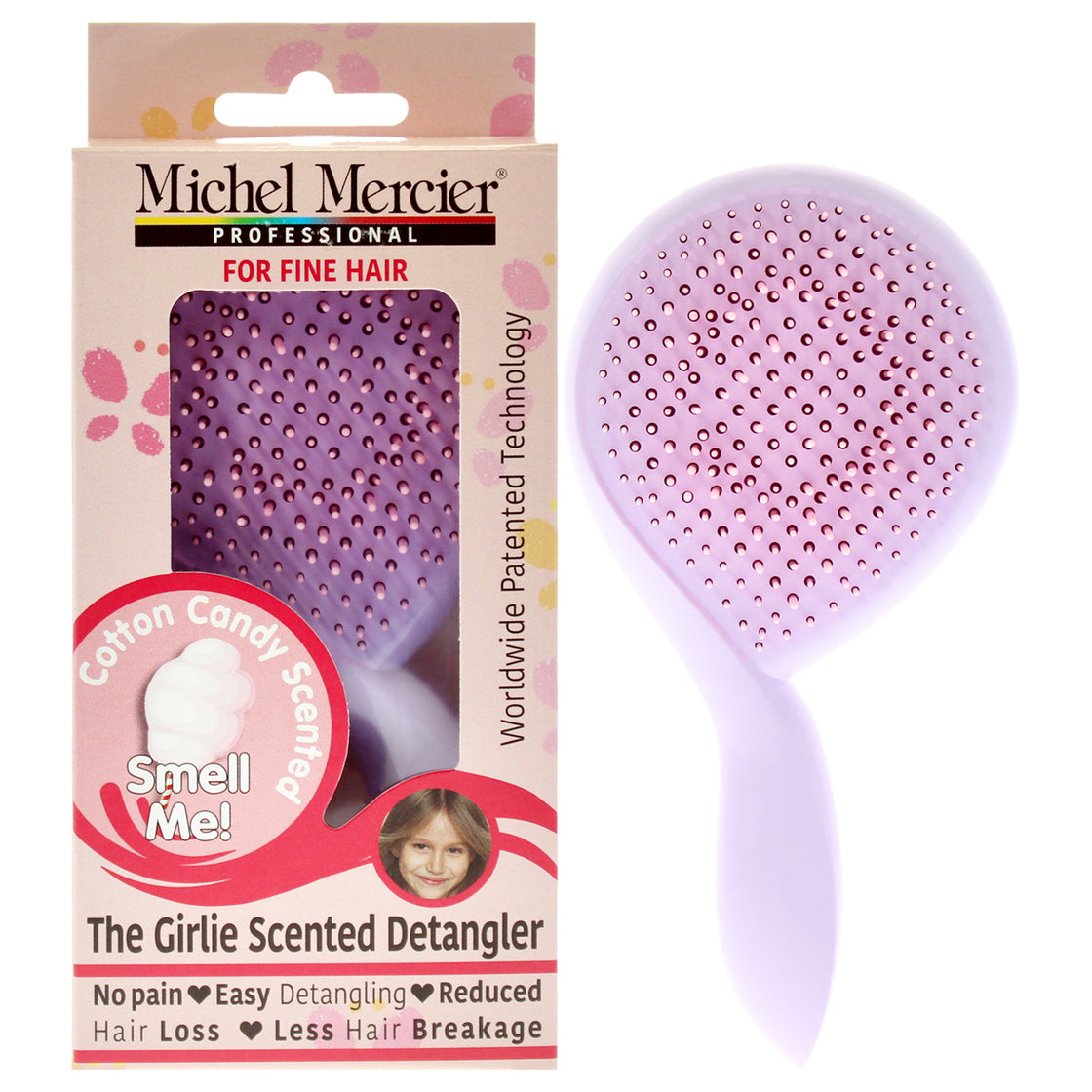 The Girlie Scented Detangler Brush Cotton Candy Fine Hair - Purple-Pink by Michel Mercier for Women - 1 Pc Hair Brush