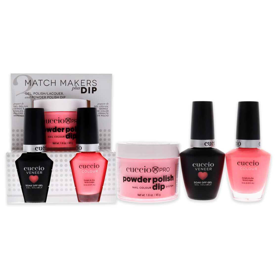 Match Makers Plus Dip - Once In A Lifetime by Cuccio Colour for Women - 3 Pc 1.6oz Pro Powder Polish Dip System, 0.44oz Veneer Soak Off Gel, 0.43oz Colour Nail Polish