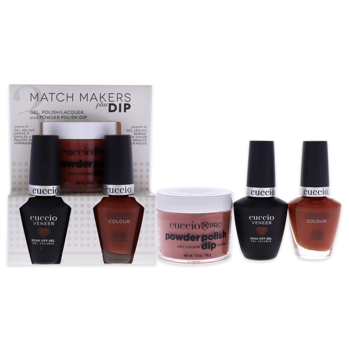 Match Makers Plus Dip - Natural State by Cuccio Colour for Women - 3 Pc 1.6oz Pro Powder Polish Dip System, 0.44oz Veneer Soak Off Gel, 0.43oz Colour Nail Polish