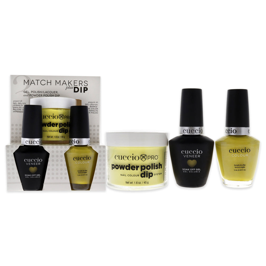 Match Makers Plus Dip - Serious Celsius by Cuccio Colour for Women - 3 Pc 1.6oz Pro Powder Polish Dip System, 0.44oz Veneer Soak Off Gel, 0.43oz Colour Nail Polish