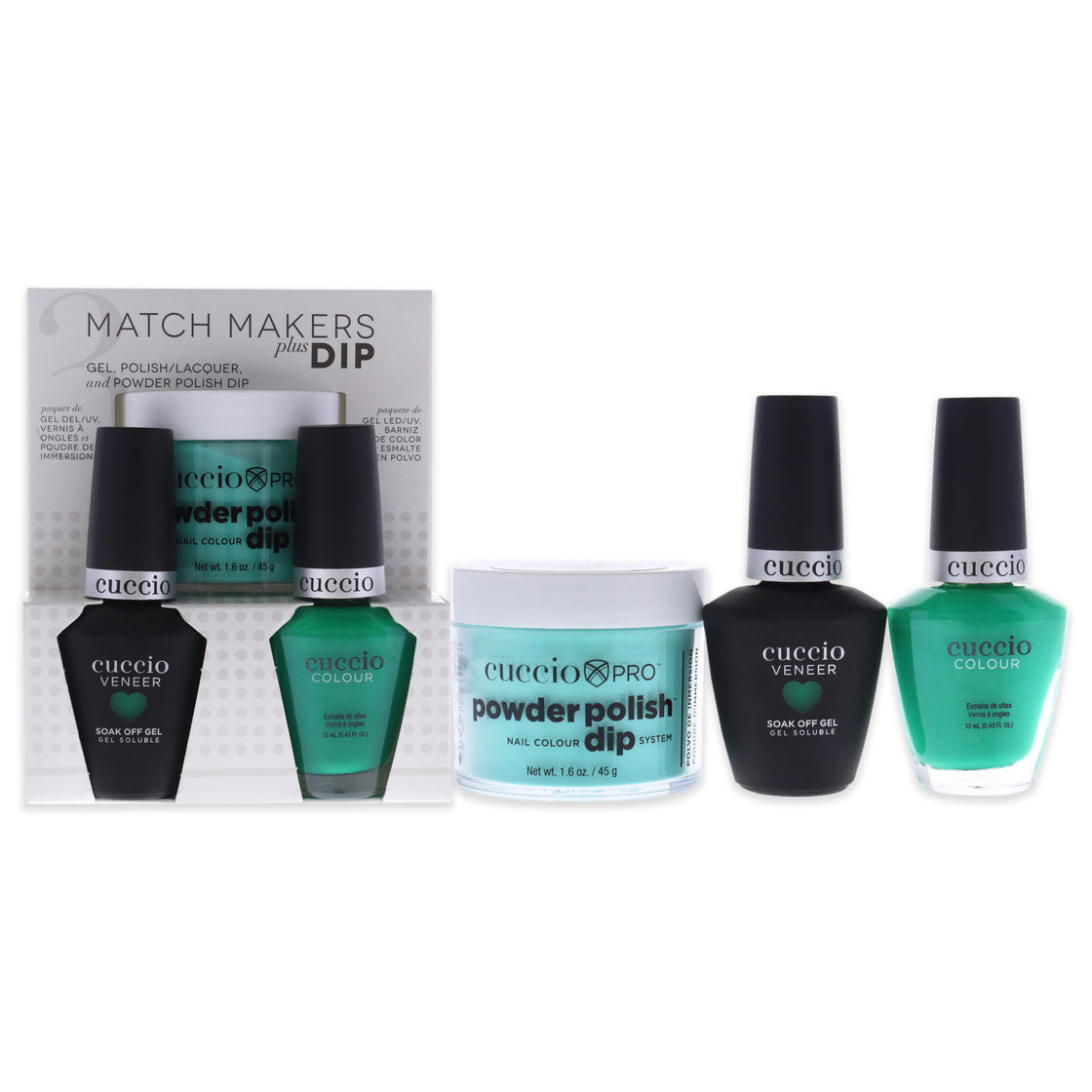 Match Makers Plus Dip - Make A Difference by Cuccio Colour for Women - 3 Pc 1.6oz Pro Powder Polish Dip System, 0.44oz Veneer Soak Off Gel, 0.43oz Colour Nail Polish