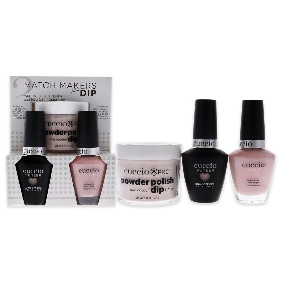 Match Makers Plus Dip - Pier Pressure by Cuccio Colour for Women - 3 Pc 1.6oz Pro Powder Polish Dip System, 0.44oz Veneer Soak Off Gel, 0.43oz Colour Nail Polish