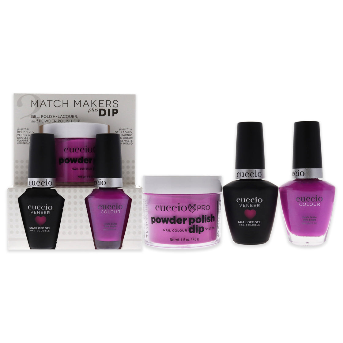 Match Makers Plus Dip - Limitless by Cuccio Colour for Women - 3 Pc 1.6oz Pro Powder Polish Dip System, 0.44oz Veneer Soak Off Gel, 0.43oz Colour Nail Polish