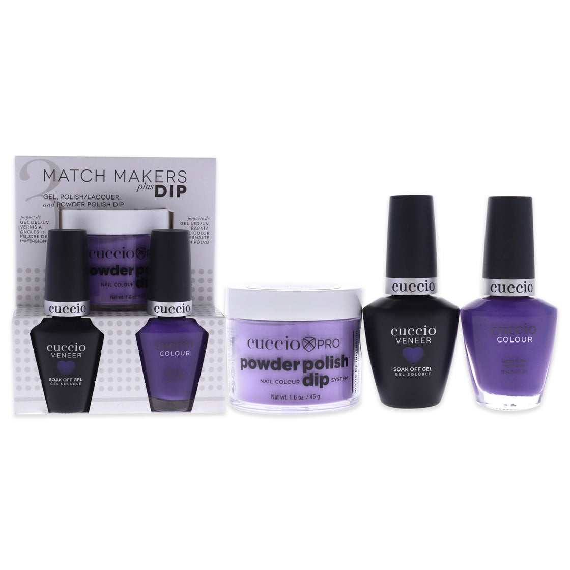 Match Makers Plus Dip - Water You Doing by Cuccio Colour for Women - 3 Pc 1.6oz Pro Powder Polish Dip System, 0.44oz Veneer Soak Off Gel, 0.43oz Colour Nail Polish