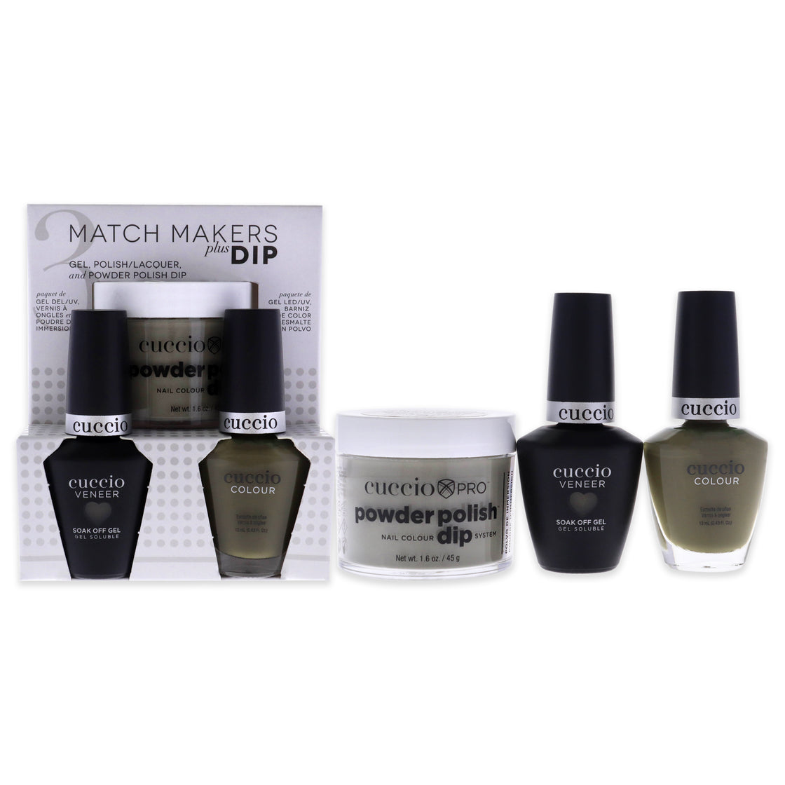 Match Makers Plus Dip - Purr-Fect by Cuccio Colour for Women - 3 Pc 1.6oz Pro Powder Polish Dip System, 0.44oz Veneer Soak Off Gel, 0.43oz Colour Nail Polish