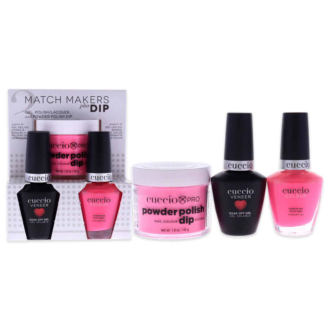 Match Makers Plus Dip - Pretty Awesome by Cuccio Colour for Women - 3 Pc 1.6oz Pro Powder Polish Dip System, 0.44oz Veneer Soak Off Gel, 0.43oz Colour Nail Polish