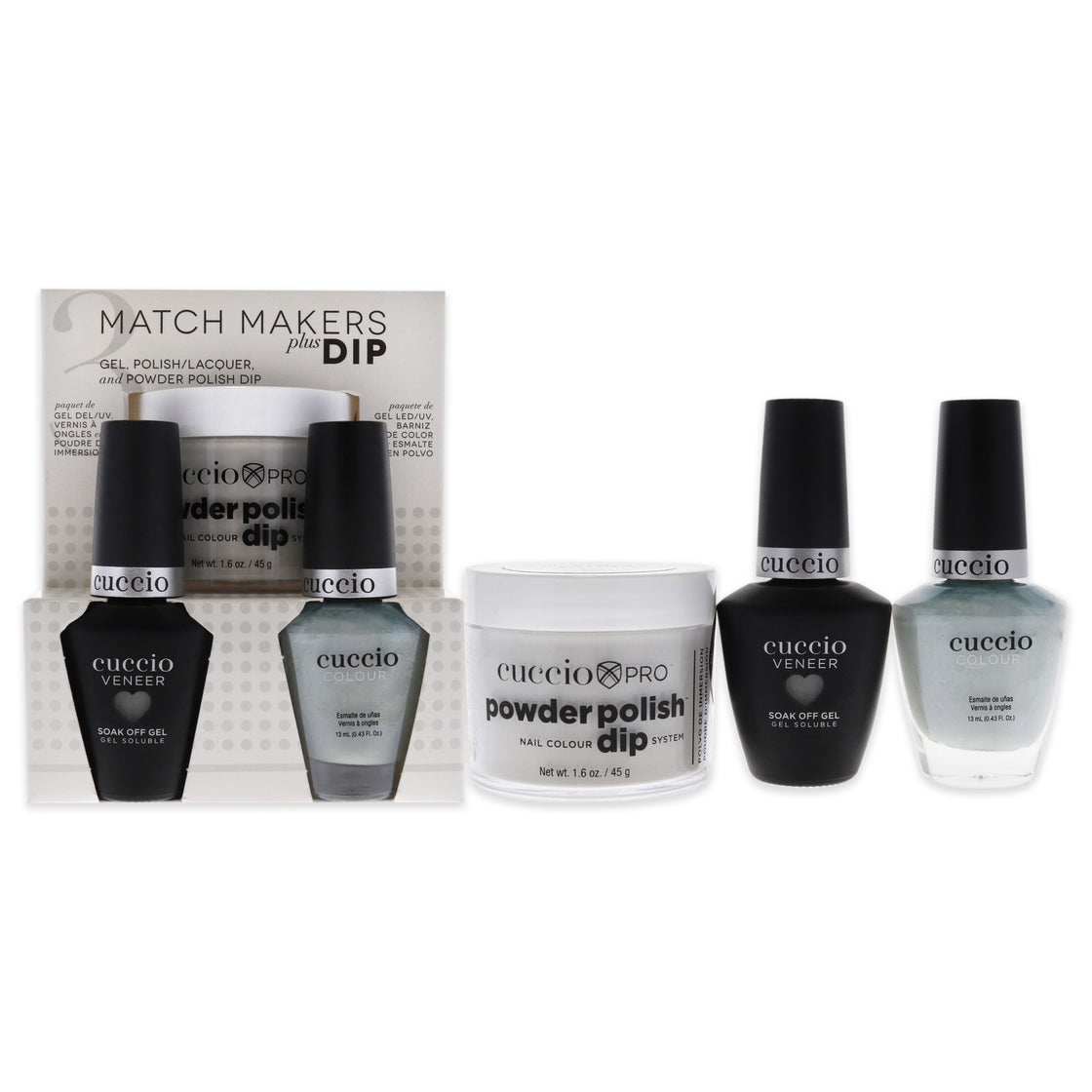 Match Makers Plus Dip - Why Hello by Cuccio Colour for Women - 3 Pc 1.6oz Pro Powder Polish Dip System, 0.44oz Veneer Soak Off Gel, 0.43oz Colour Nail Polish