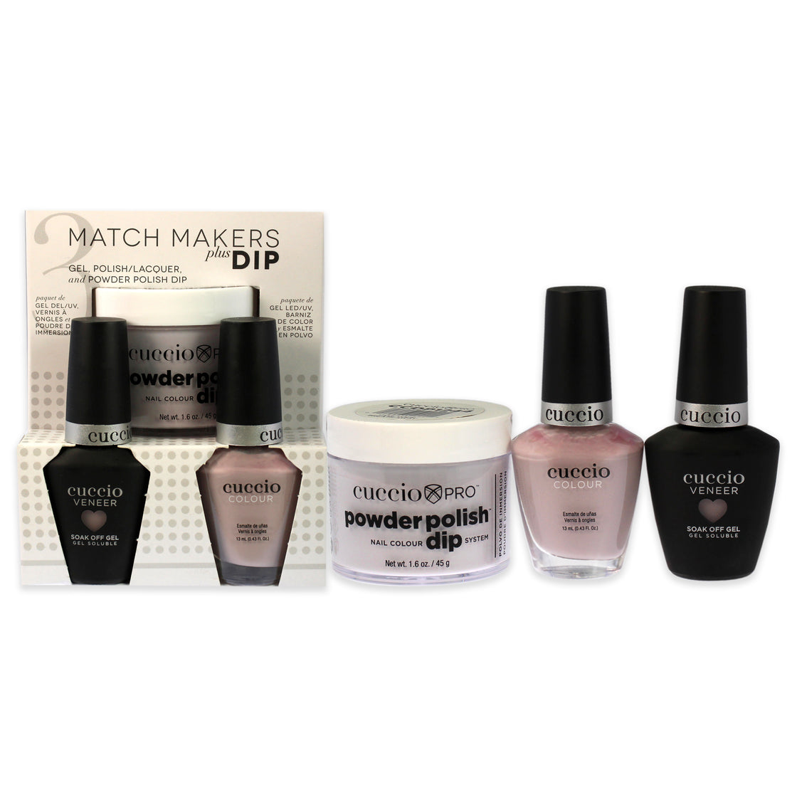 Match Makers Plus Dip - Take Your Breath Away by Cuccio Colour for Women - 3 Pc 1.6oz Pro Powder Polish Dip System, 0.44oz Veneer Soak Off Gel, 0.43oz Colour Nail Polish