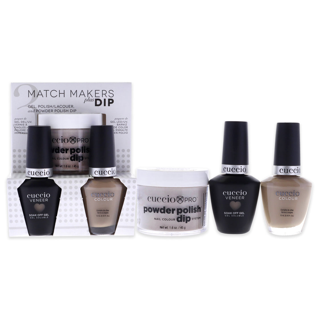 Match Makers Plus Dip - Fur-Ocious by Cuccio Colour for Women - 3 Pc 1.6oz Pro Powder Polish Dip System, 0.44oz Veneer Soak Off Gel, 0.43oz Colour Nail Polish