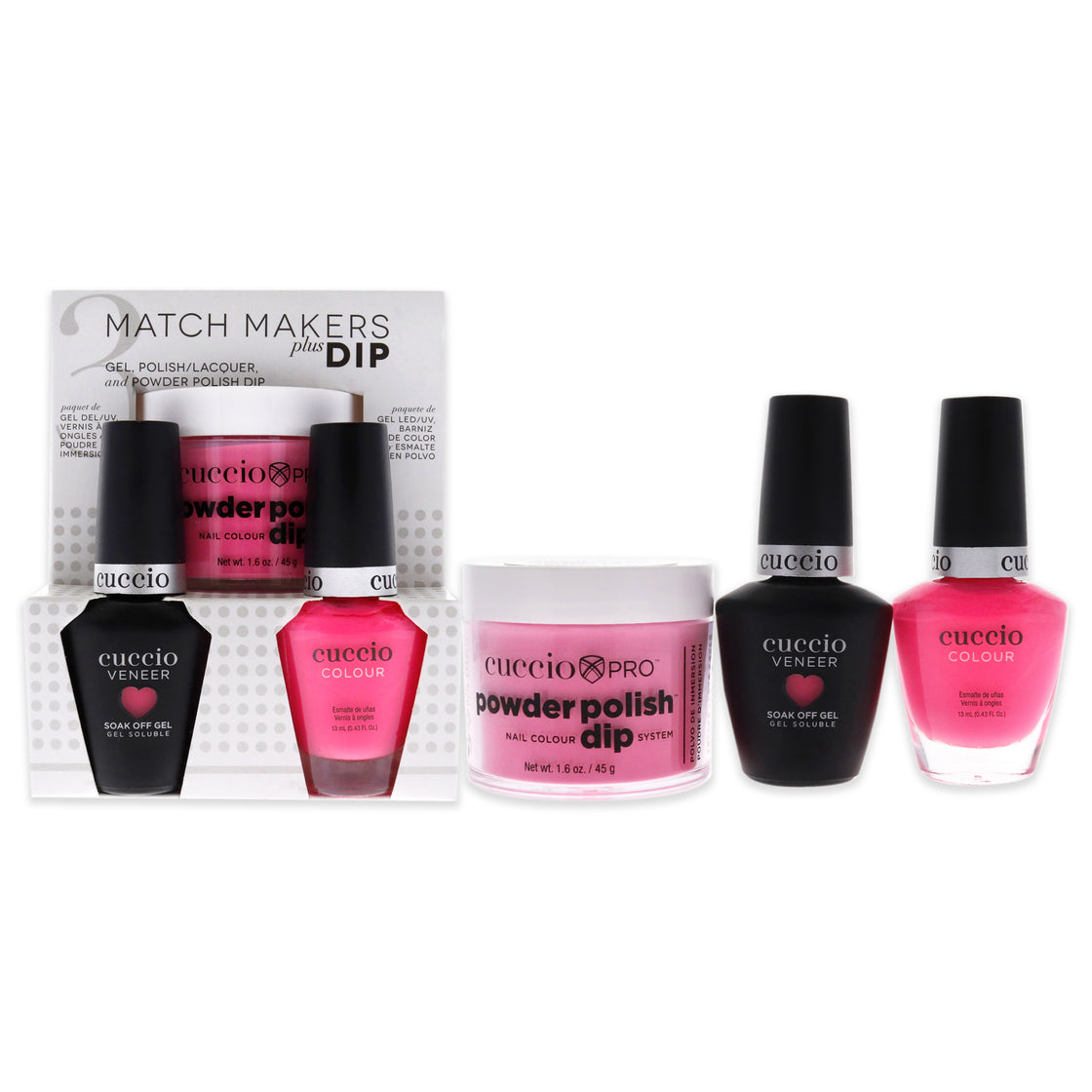 Match Makers Plus Dip - Love Is A Battlefield by Cuccio Colour for Women - 3 Pc 1.6oz Pro Powder Polish Dip System, 0.44oz Veneer Soak Off Gel, 0.43oz Colour Nail Polish