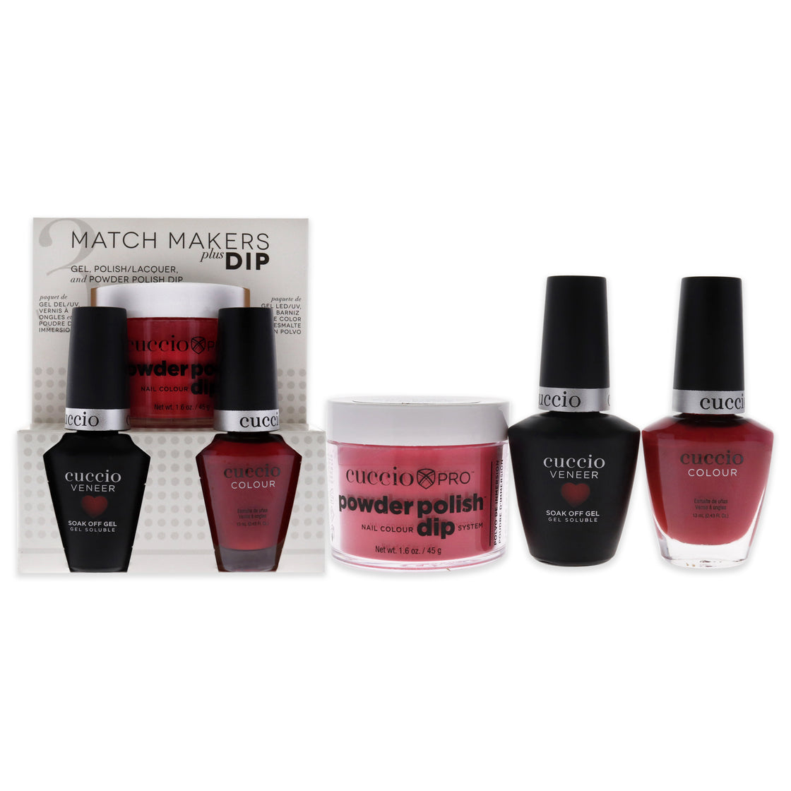 Match Makers Plus Dip - Gaia by Cuccio Colour for Women - 3 Pc 1.6oz Pro Powder Polish Dip System, 0.44oz Veneer Soak Off Gel, 0.43oz Colour Nail Polish