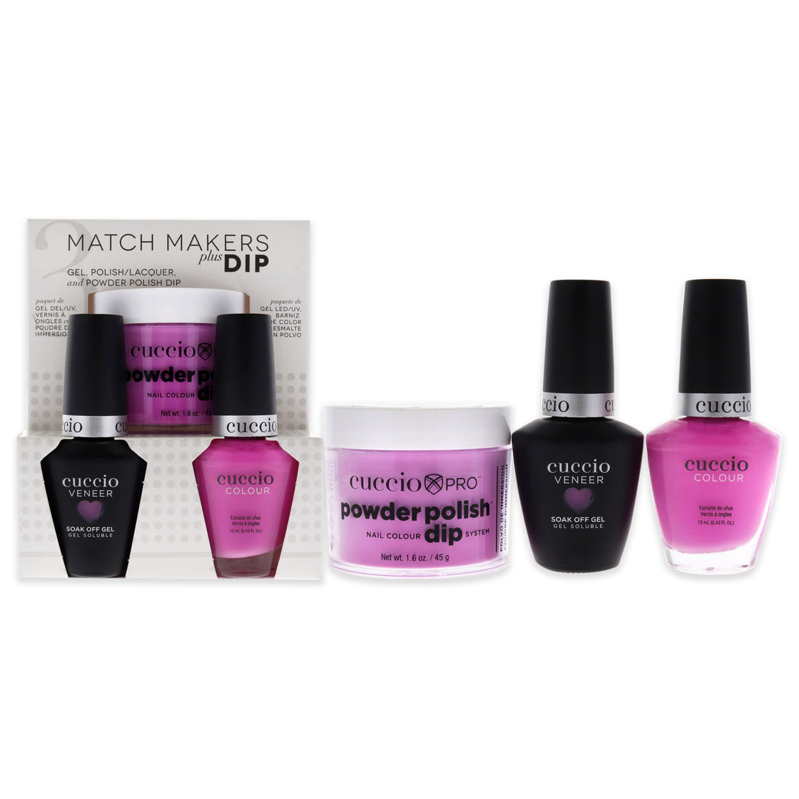 Match Makers Plus Dip - Take On Me by Cuccio Colour for Women - 3 Pc 1.6oz Pro Powder Polish Dip System, 0.44oz Veneer Soak Off Gel, 0.43oz Colour Nail Polish