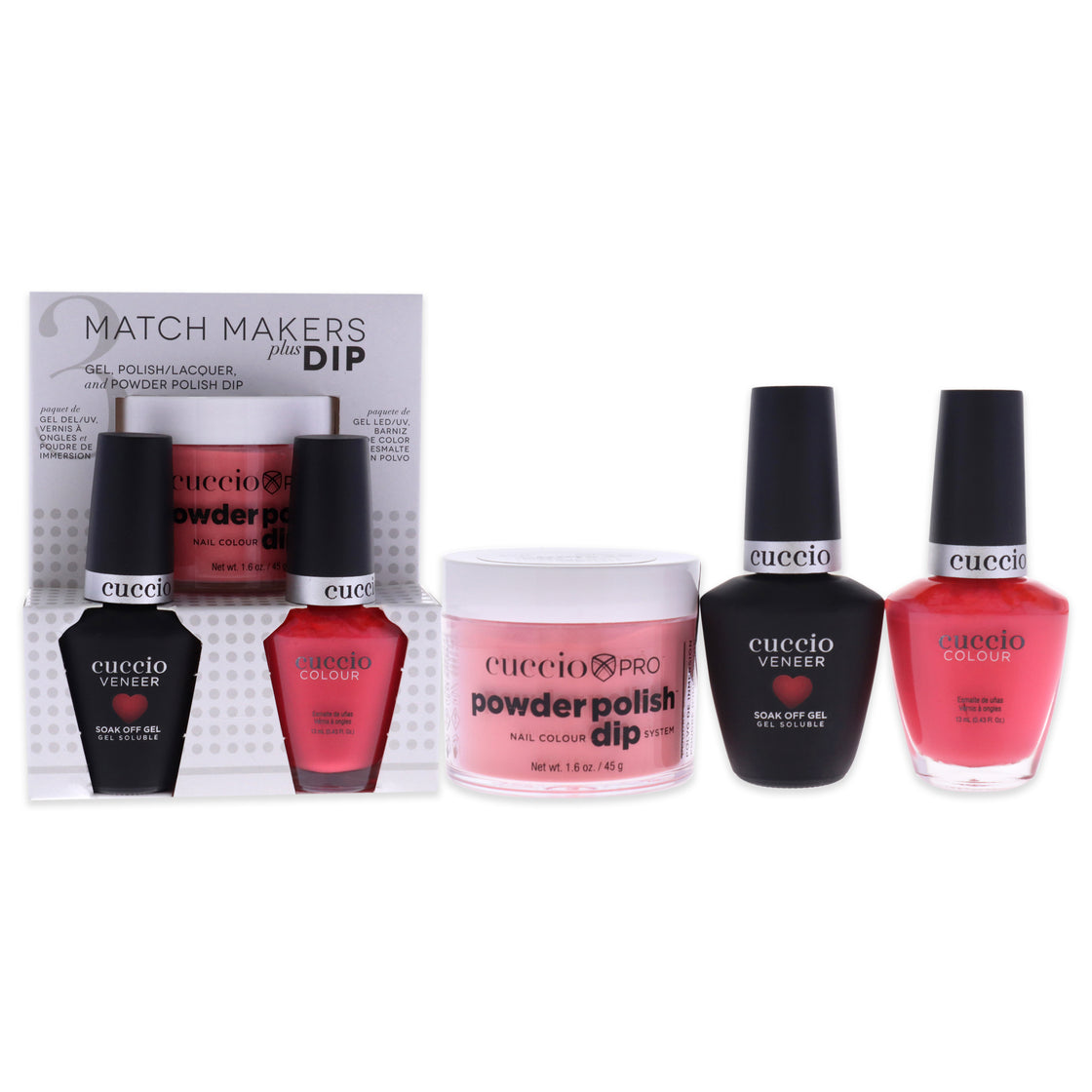 Match Makers Plus Dip - Paradise Found by Cuccio Colour for Women - 3 Pc 1.6oz Pro Powder Polish Dip System, 0.44oz Veneer Soak Off Gel, 0.43oz Colour Nail Polish