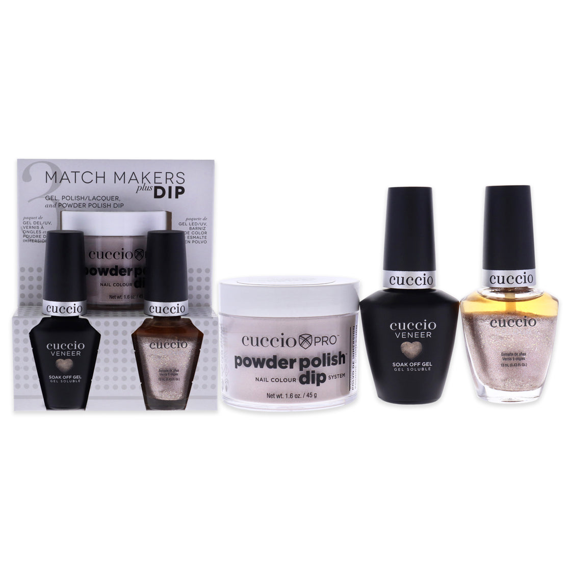 Match Makers Plus Dip - Dreamville by Cuccio Colour for Women - 3 Pc 1.6oz Pro Powder Polish Dip System, 0.44oz Veneer Soak Off Gel, 0.43oz Colour Nail Polish