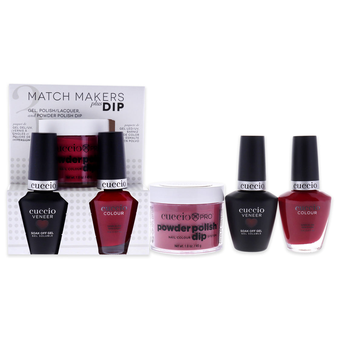 Match Makers Plus Dip - Red Eye In Shanghai by Cuccio Colour for Women - 3 Pc 1.6oz Pro Powder Polish Dip System, 0.44oz Veneer Soak Off Gel, 0.43oz Colour Nail Polish