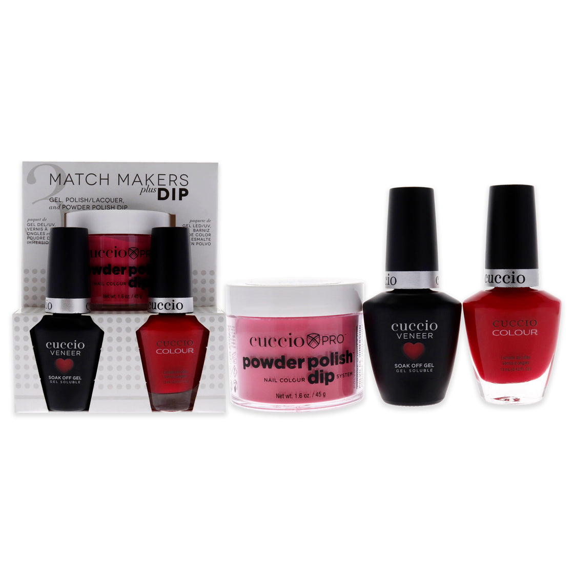 Match Makers Plus Dip - Costa Rican Sunset by Cuccio Colour for Women - 3 Pc 1.6oz Pro Powder Polish Dip System, 0.44oz Veneer Soak Off Gel, 0.43oz Colour Nail Polish