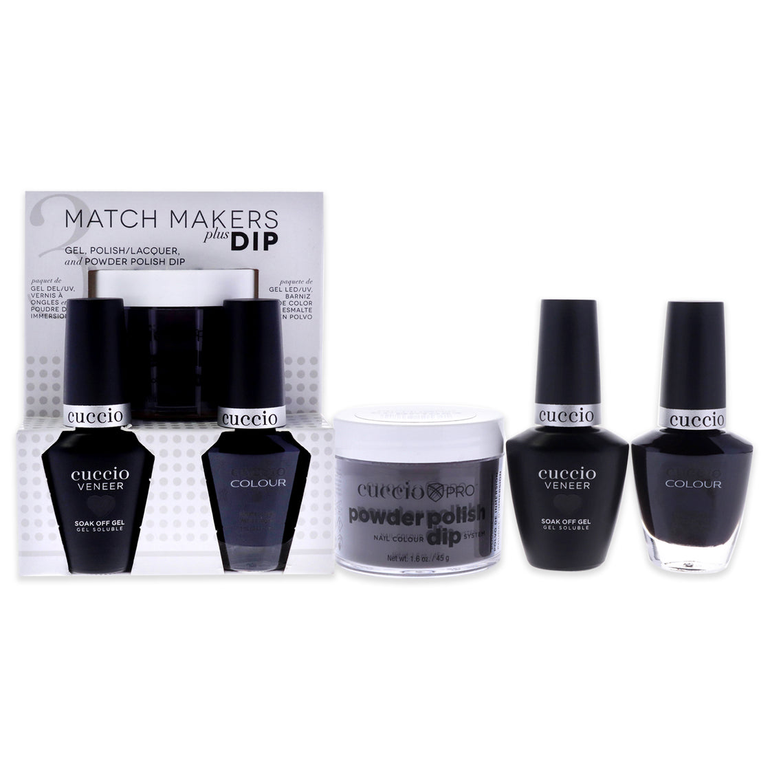 Match Makers Plus Dip - Romania After Dark by Cuccio Colour for Women - 3 Pc 1.6oz Pro Powder Polish Dip System, 0.44oz Veneer Soak Off Gel, 0.43oz Colour Nail Polish