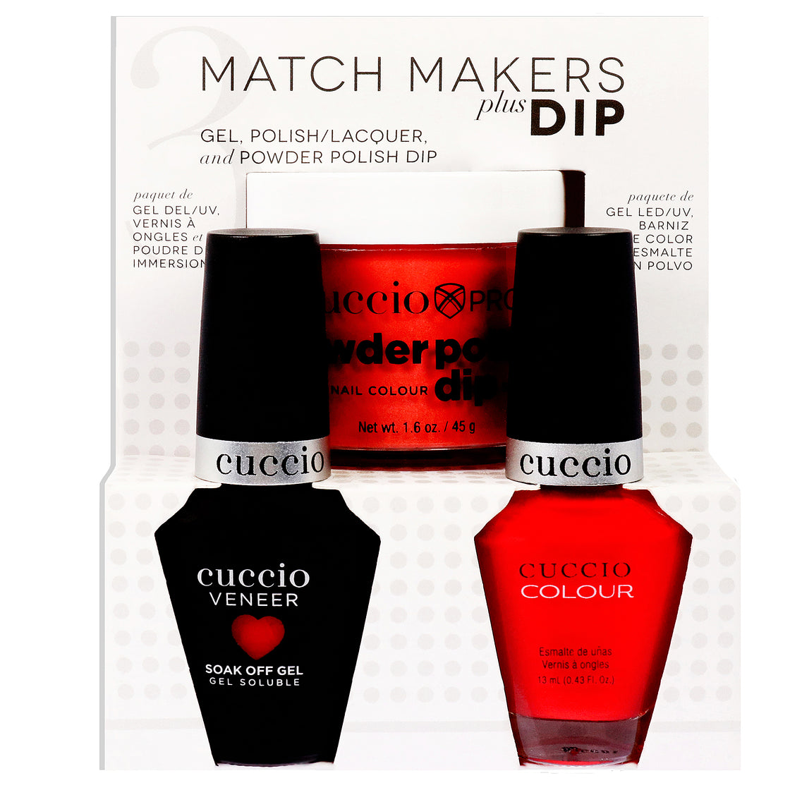 Match Makers Plus Dip - Chillin In Chile by Cuccio Colour for Women - 3 Pc 1.6oz Pro Powder Polish Dip System, 0.44oz Veneer Soak Off Gel, 0.43oz Colour Nail Polish