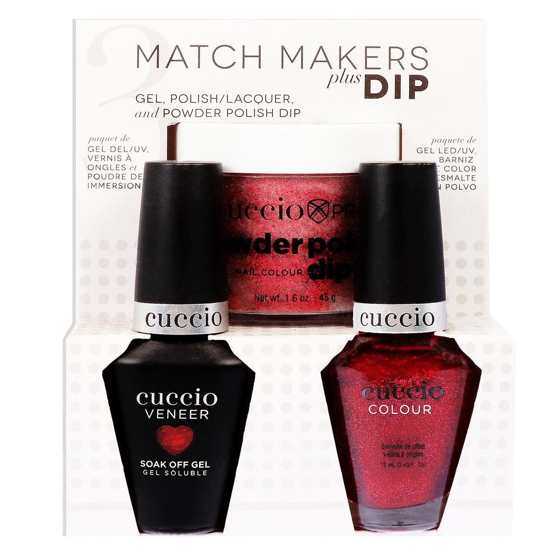 Match Makers Plus Dip - Chakra by Cuccio Colour for Women - 3 Pc 1.6oz Pro Powder Polish Dip System, 0.44oz Veneer Soak Off Gel, 0.43oz Colour Nail Polish