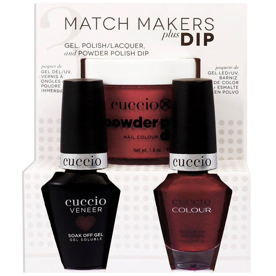 Match Makers Plus Dip - Pompeii it forward by Cuccio Colour for Women - 3 Pc 1.6oz Pro Powder Polish Dip System, 0.44oz Veneer Soak Off Gel, 0.43oz Colour Nail Polish