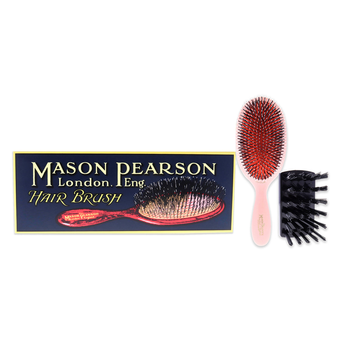 Large Popular Bristle and Nylon Brush - BN1 Pink by Mason Pearson for Unisex - 2 Pc Hair Brush and Cleaning Brush