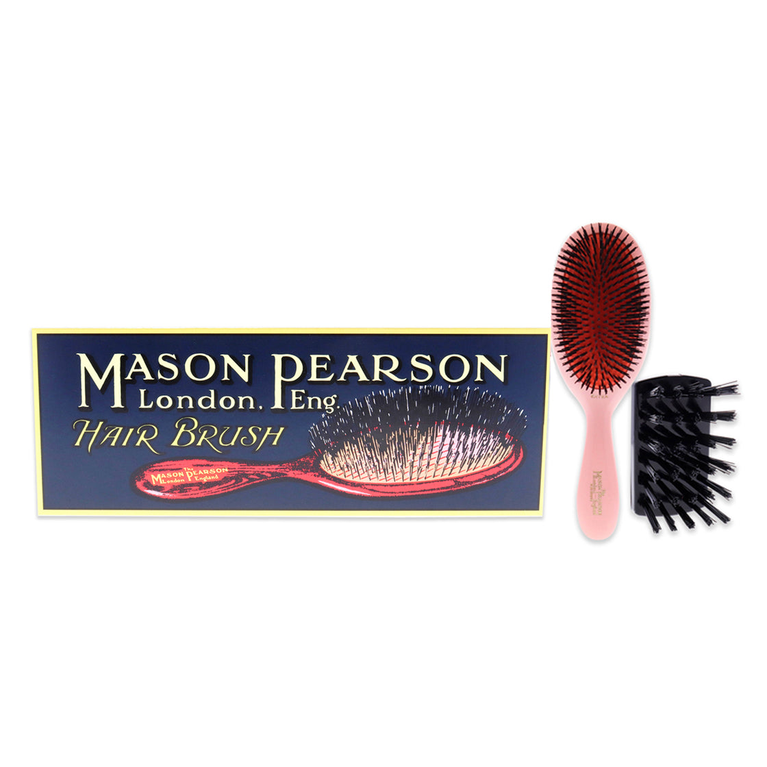 Extra Small Pure Bristle Brush - B2 Pink by Mason Pearson for Unisex - 2 Pc Hair Brush and Cleaning Brush