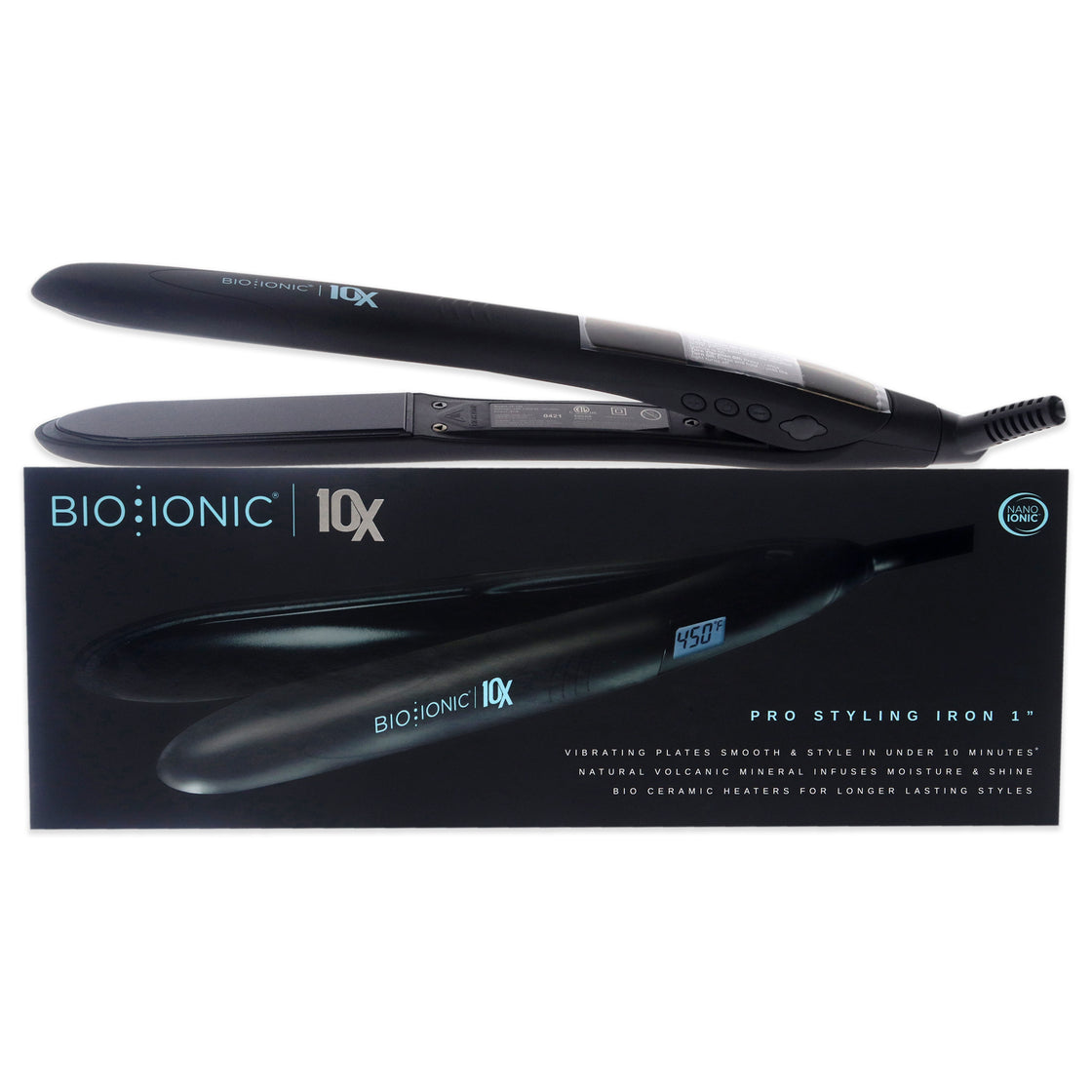 10x Pro Styling Iron - Black by Bio Ionic for Women - 1 Inch Flat Iron