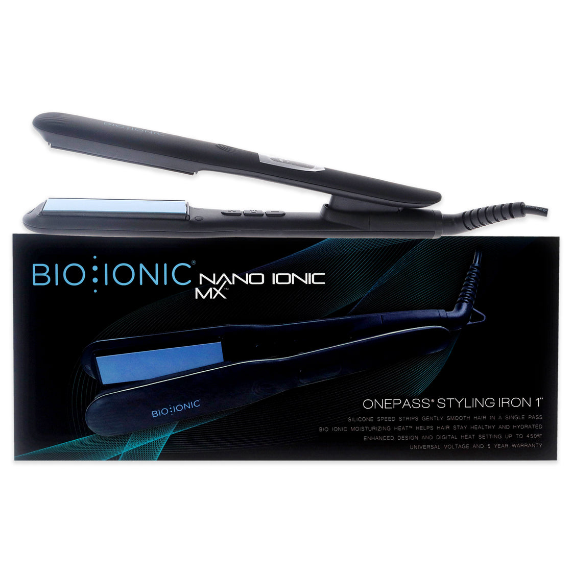 Onepass Nanoionic MX Styling Iron - Black by Bio Ionic for Women - 1 Inch Flat Iron