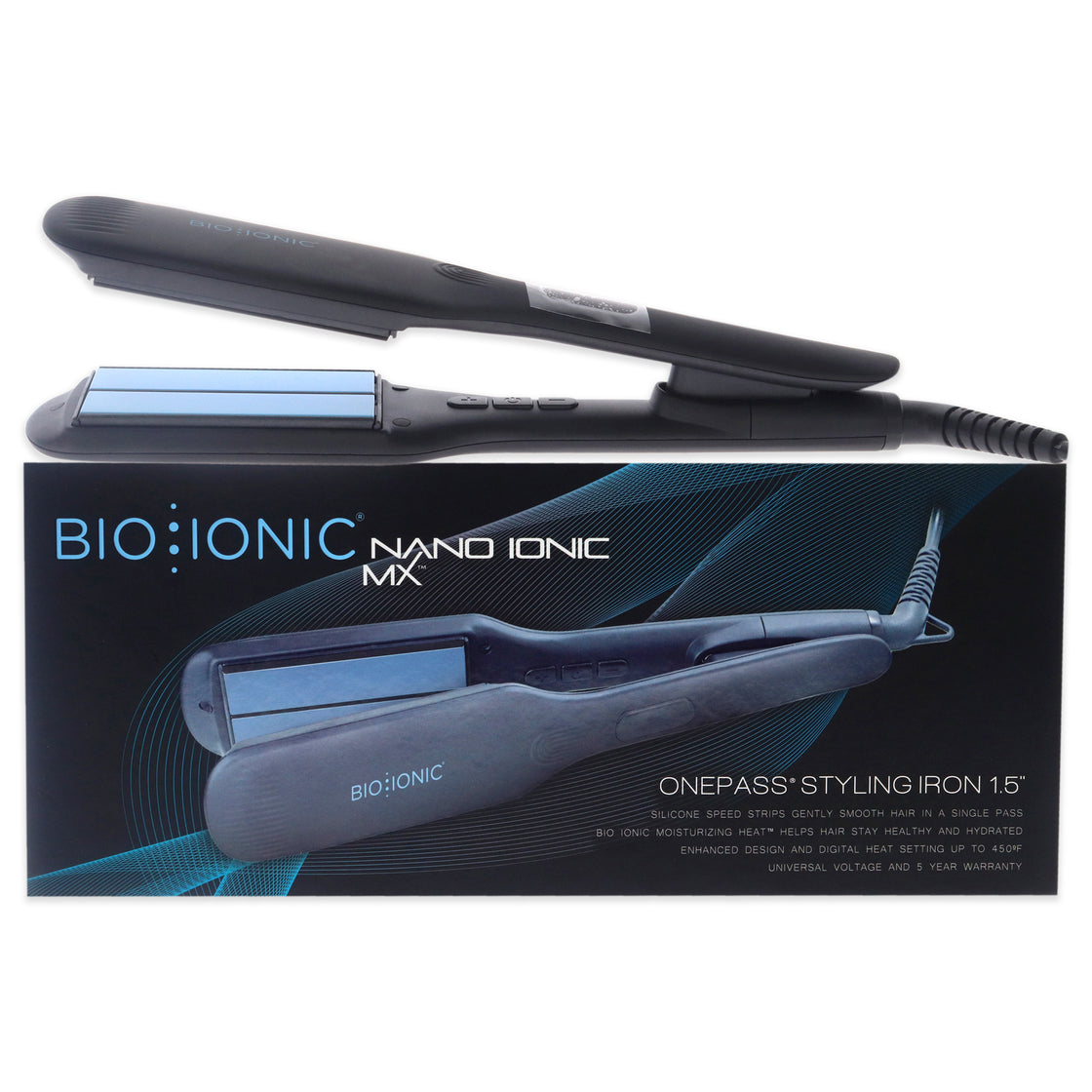 Onepass Nanoionic MX Styling Iron - Black by Bio Ionic for Women - 1.5 Inch Flat Iron