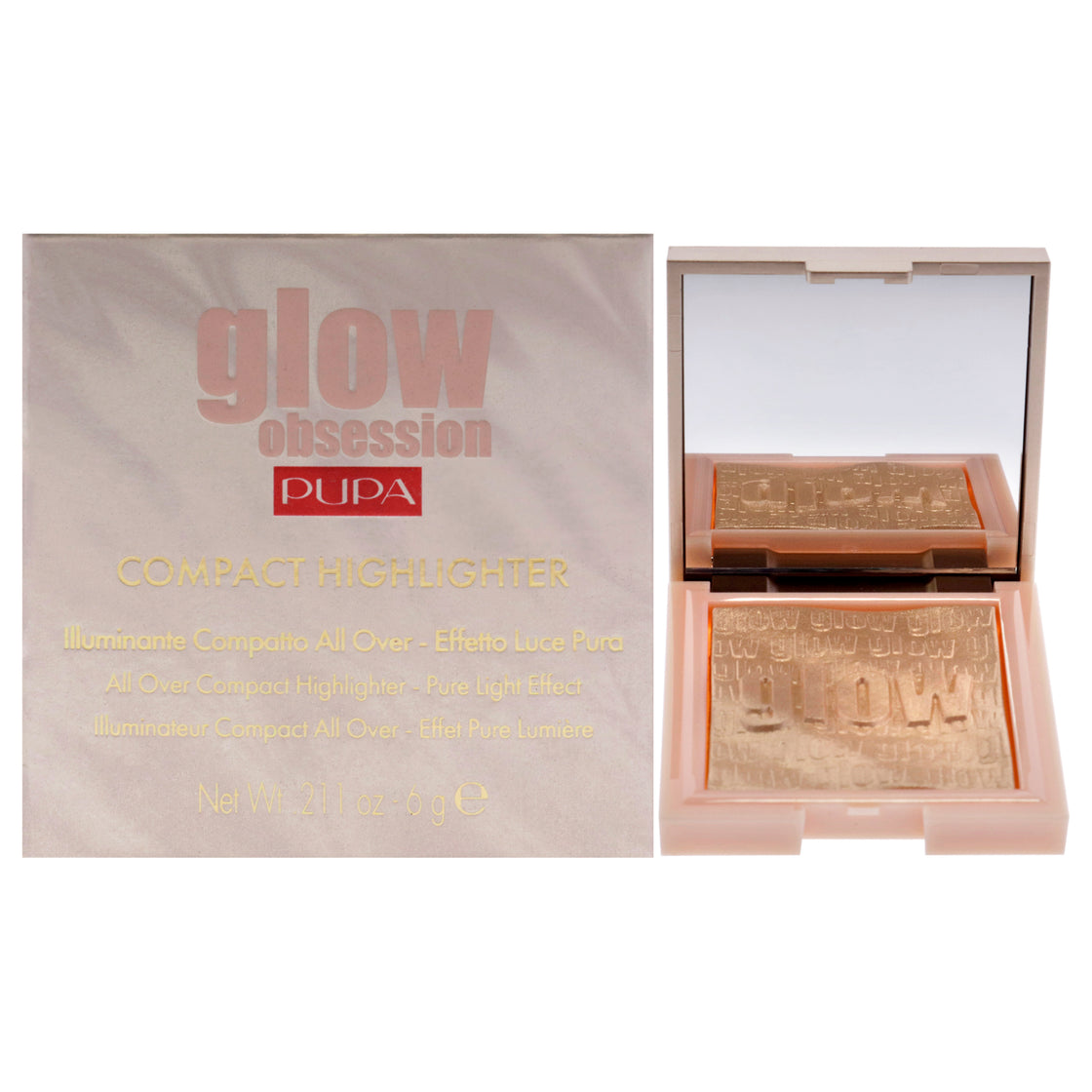 Glow Obession Compact Highlighter - 100 Light Gold by Pupa Milano for Women - 0.211 oz Highlighter