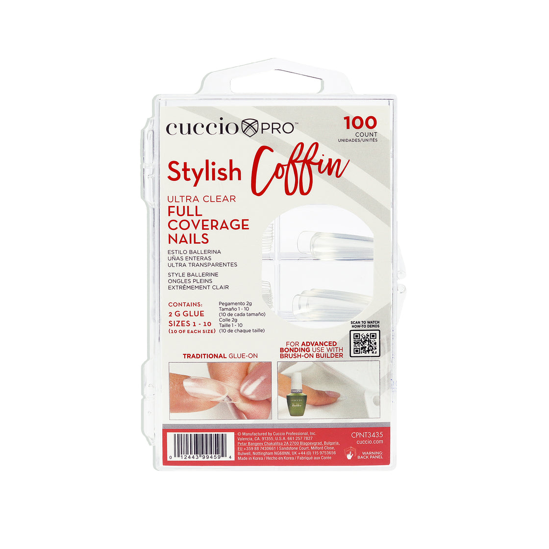 Full Cover Tips - Stylish Coffin by Cuccio Pro for Unisex - 100 Count Nail Tips