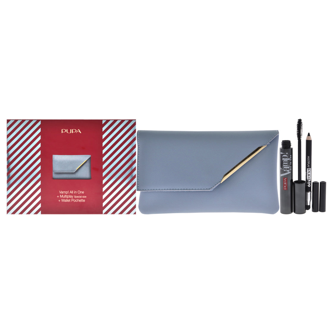 Vamp! All in One and Multiplay Set by Pupa Milano for Women - 3 Pc 0.30oz Vamp! All in One Mascara - 101 Black, 0.03oz Multiplay Eye Pencil - 09 Black, Wallet